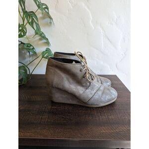 Toms Desert Wedge Gunmetal Metallic Lace-up Booties - Size 8